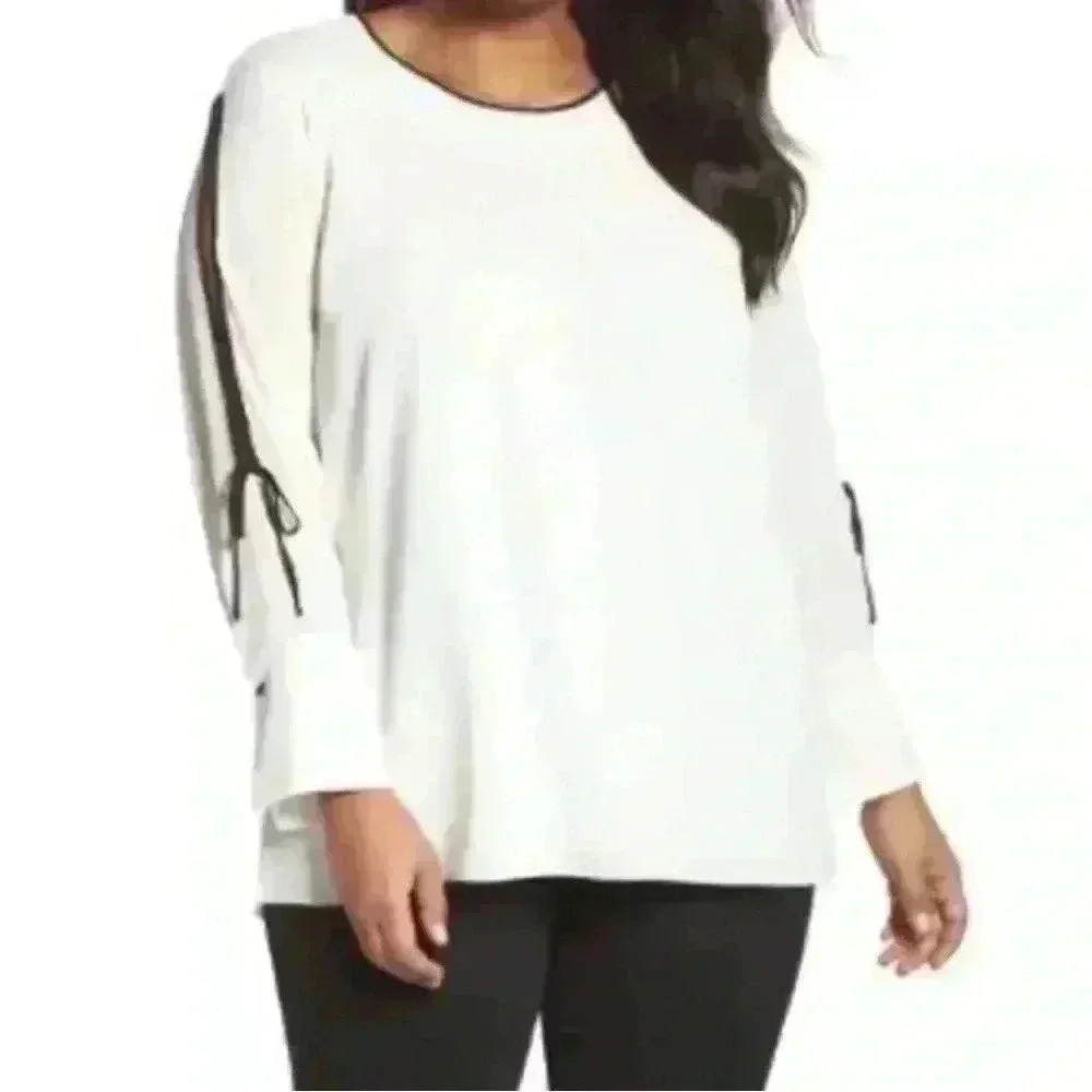 Vince Camuto Women's Petite XS Ivory Bell Cuff Split Sleeve Blouse